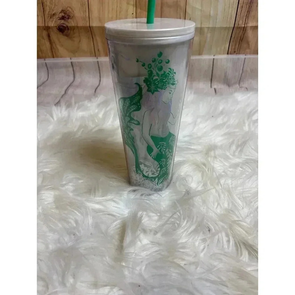 Starbucks 24oz  Tumbler Iridescent Silver Green Mermaid NEW - Picture 1 of 9